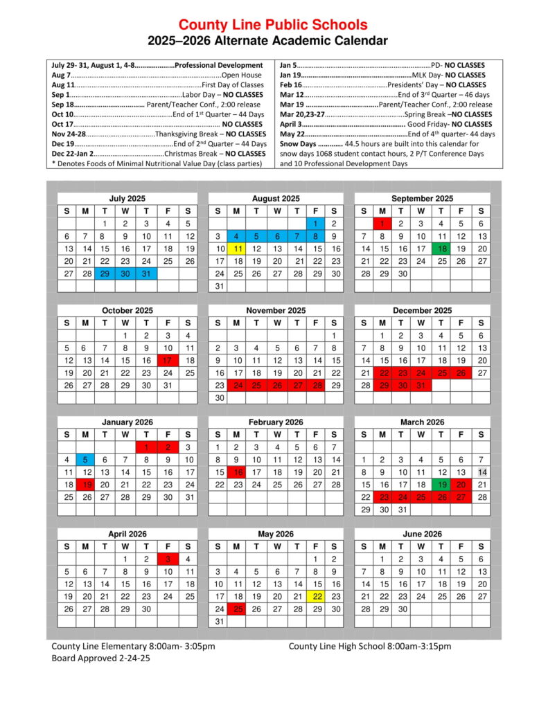 County Line Public Schools calendar