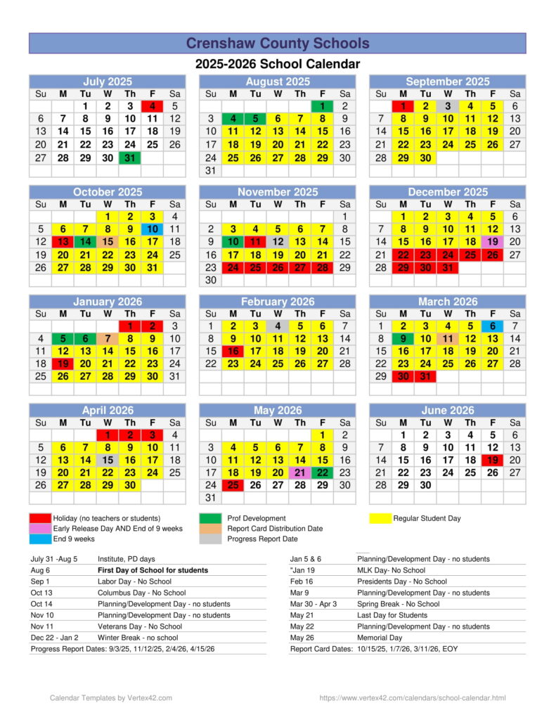 Crenshaw County Schools al calendar