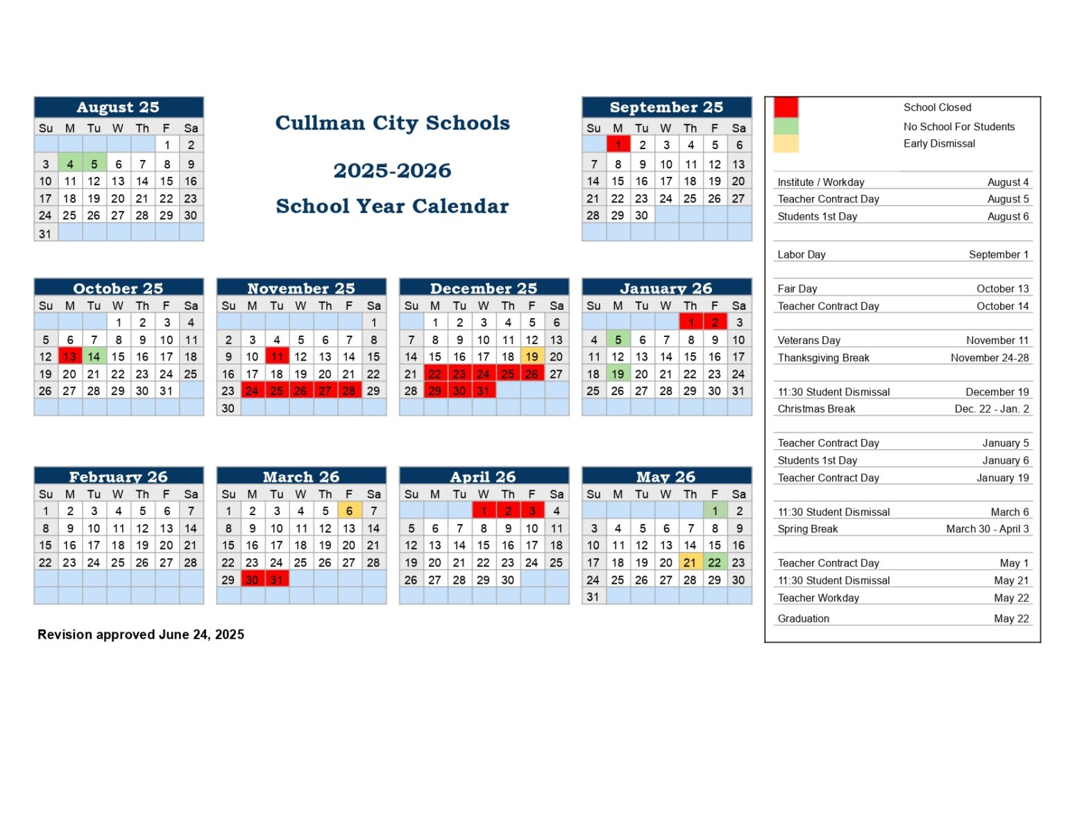 Cullman City School District Calendar 25-26 Revised [PDF] - EduCounty