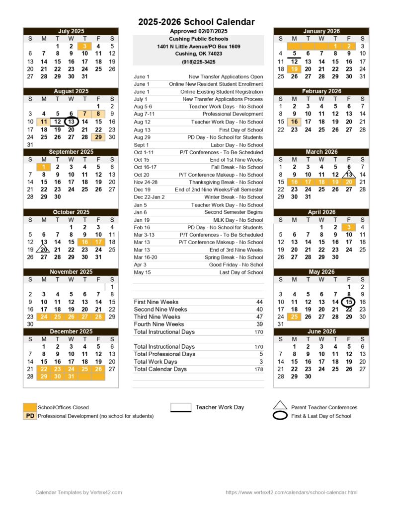 cushing public schools calendar