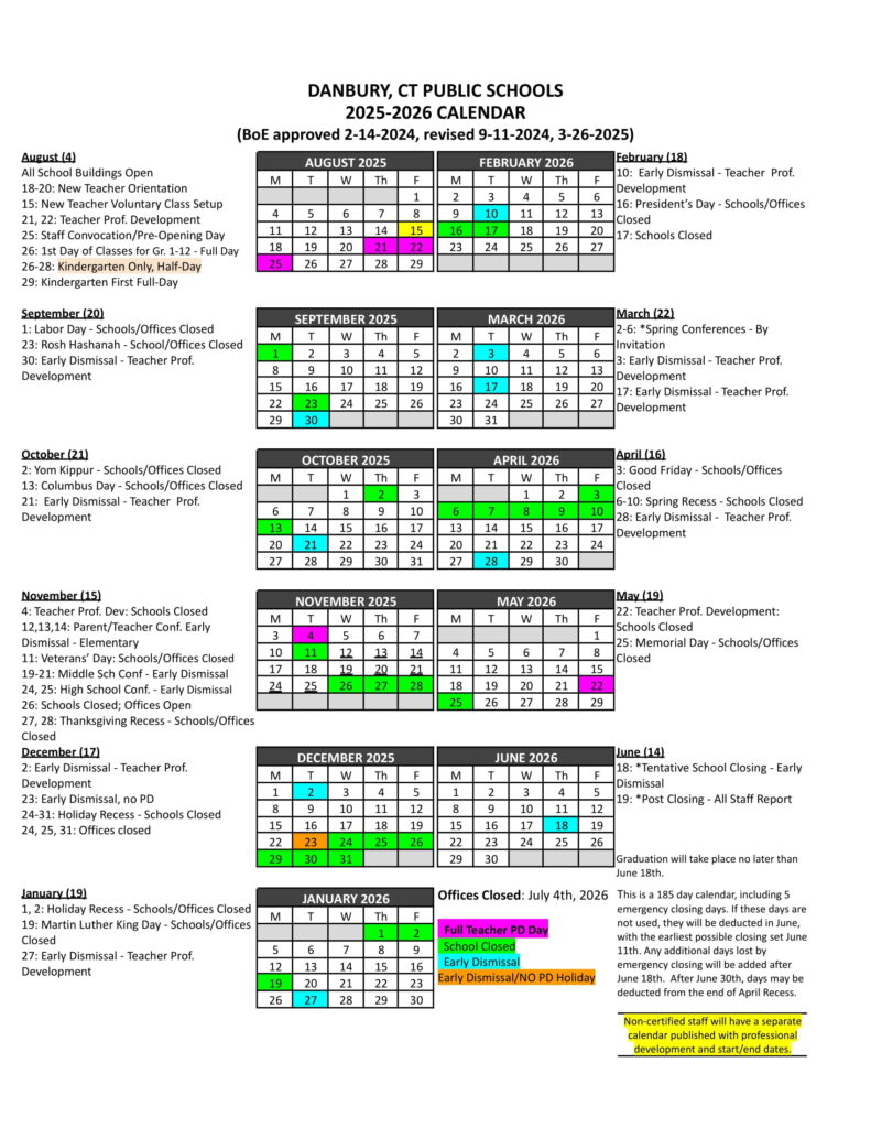 danbury public schools calendar