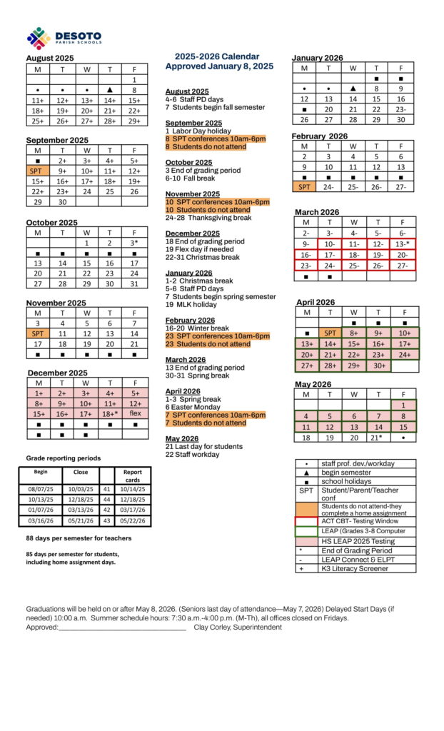 DeSoto Parish Schools calendar