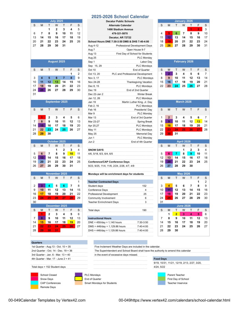 Decatur School District calendar