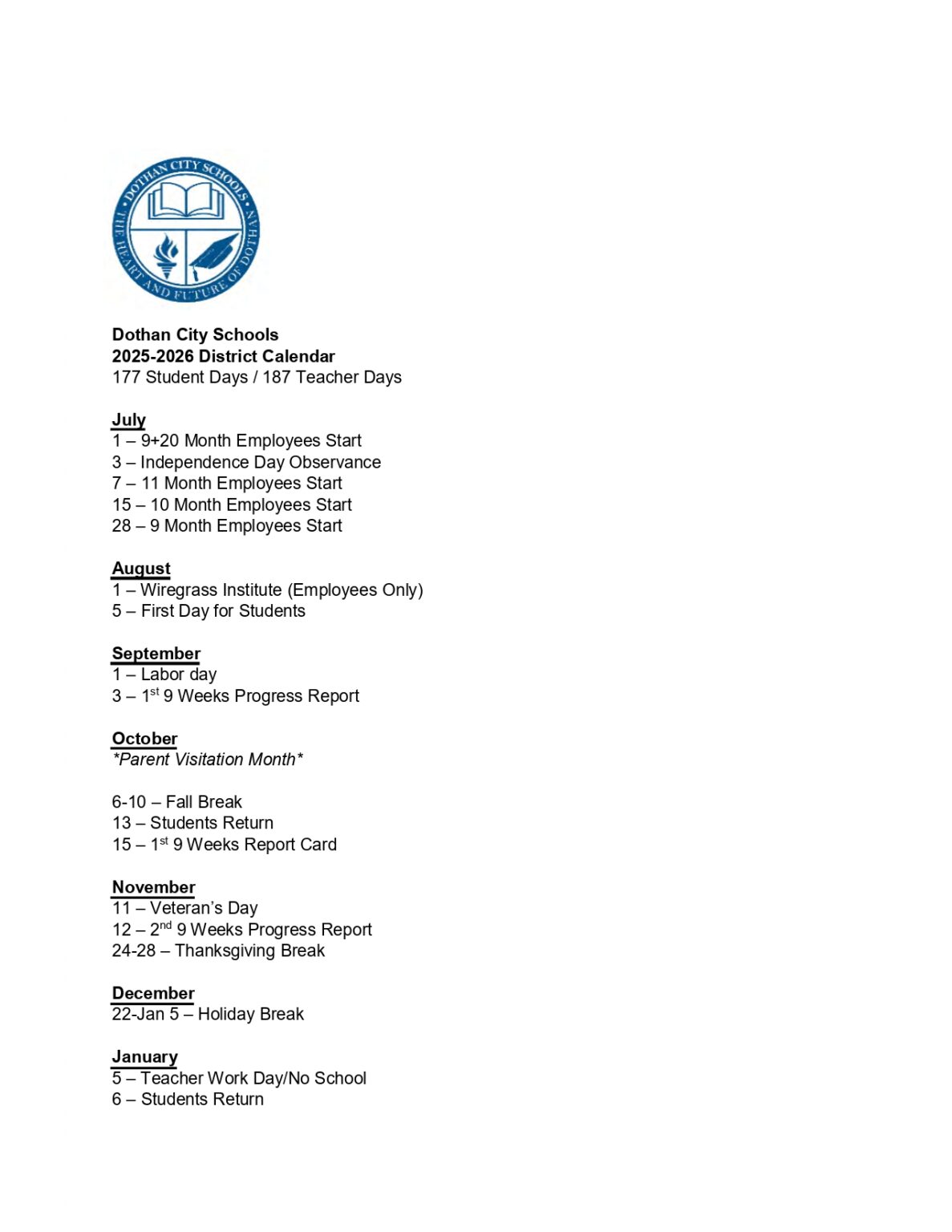 Dothan City Schools al Calendar 25 26 Revised pdf EduCounty