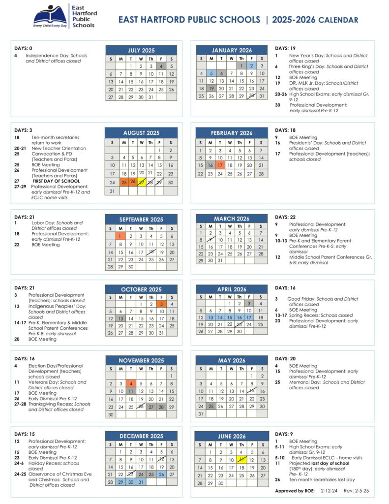 East Hartford ehps calendar