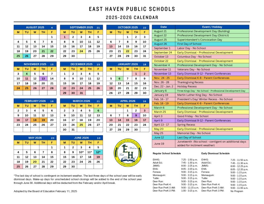 EAST HAVEN PUBLIC calendar