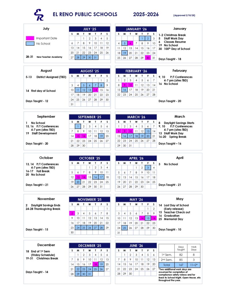 El Reno Public Schools calendar