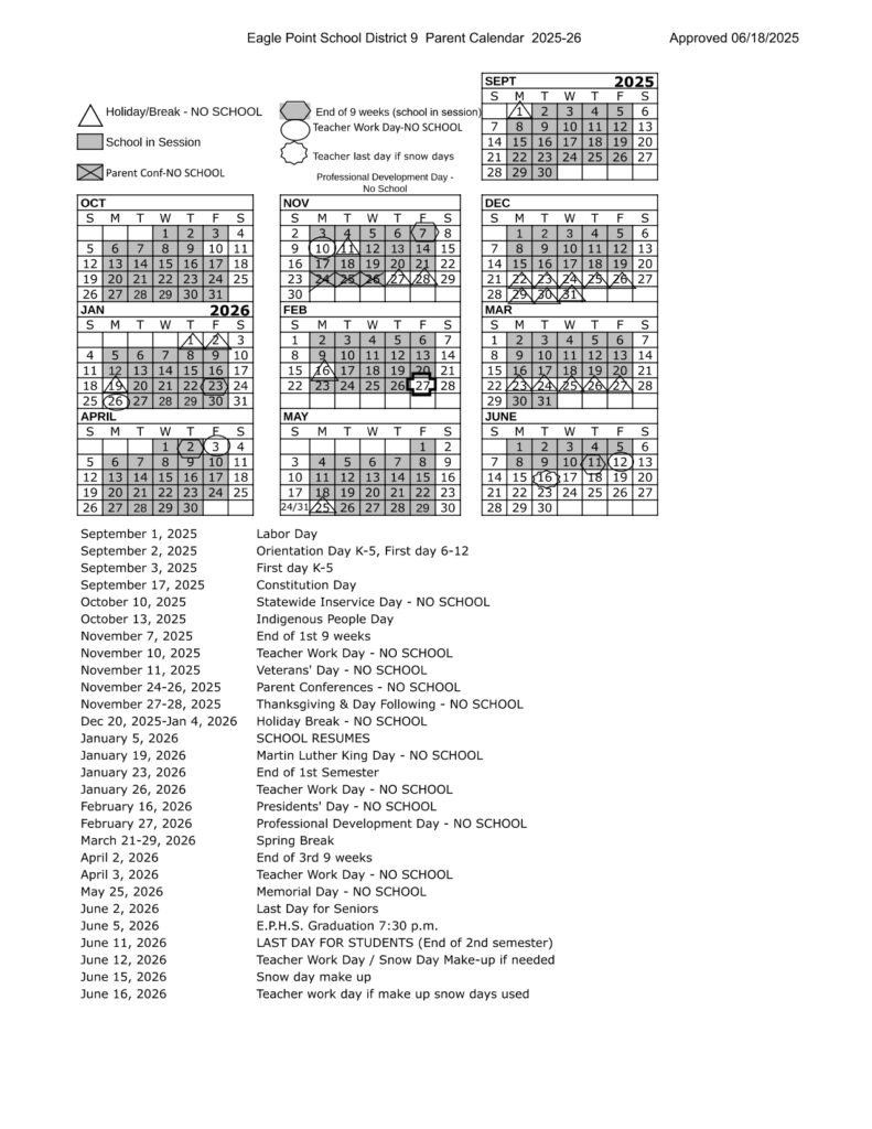Eagle Point School District 9 25-26, 1 calendar