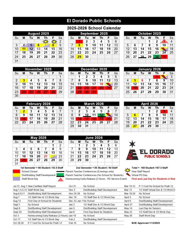 El Dorado Public Schools calendar