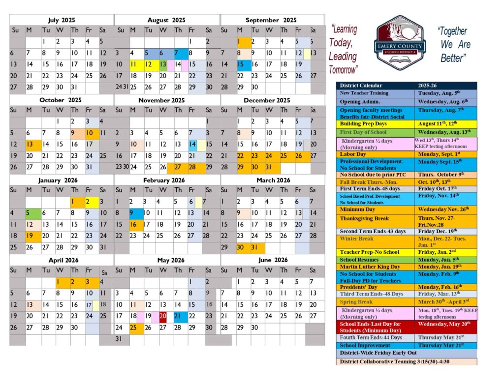 Emery County School District calendar