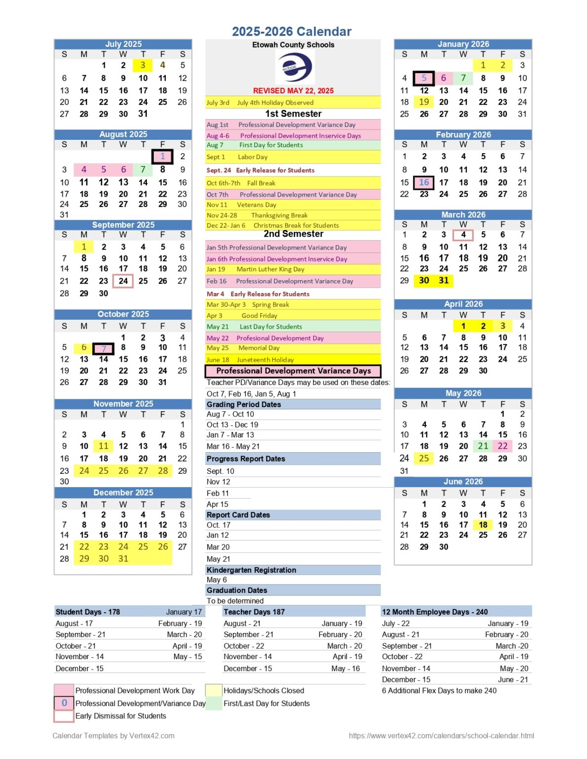 Etowah County School AL Calendar 25-26 Revised [PDF] - EduCounty