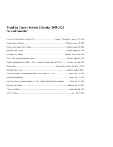 Franklin County School District CALENDAR