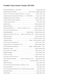 Franklin County School District CALENDAR