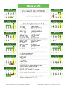 GREEN COUNTY SCHOOL CALENDAR