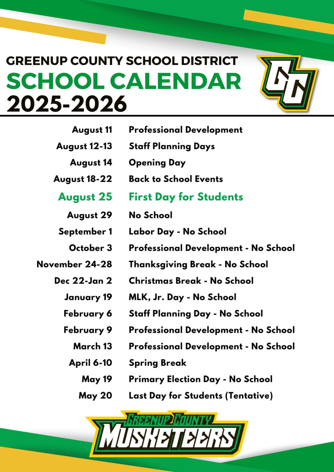 Greenup County schools KY District Calendar 25 26 Revised PDF EduCounty