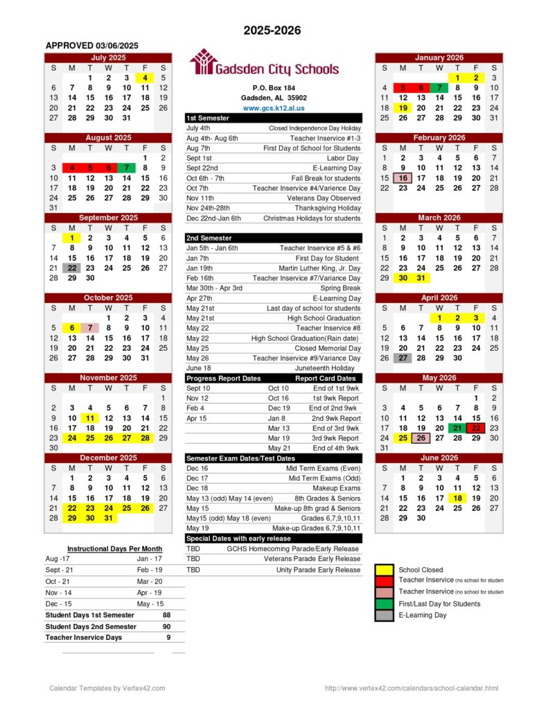 gadsden city schools calendar