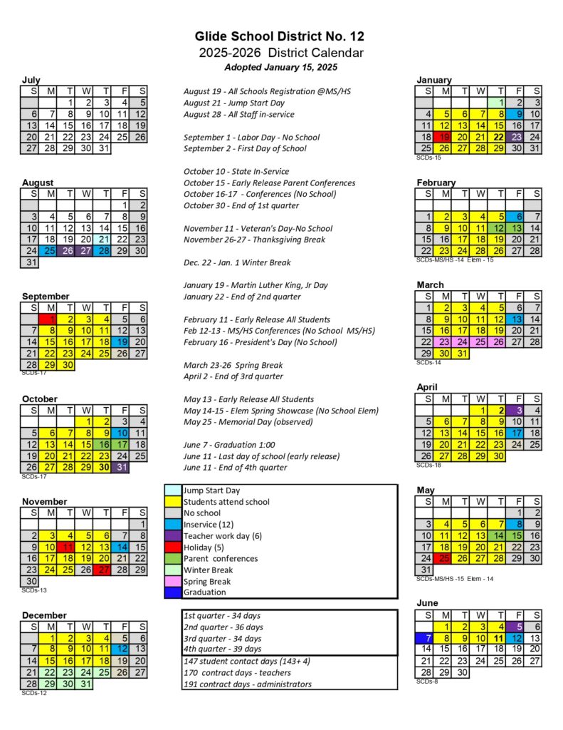 GLIDE SCHOOL DISTRICT CALENDAR