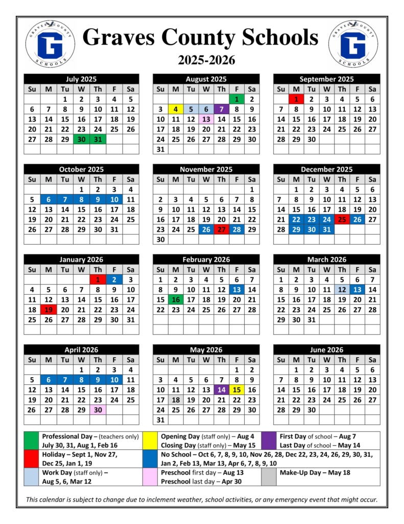 Graves County Schools calendar