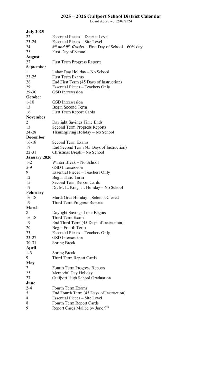 Gulfport School District MS Calendar 25 26 Revised pdf EduCounty