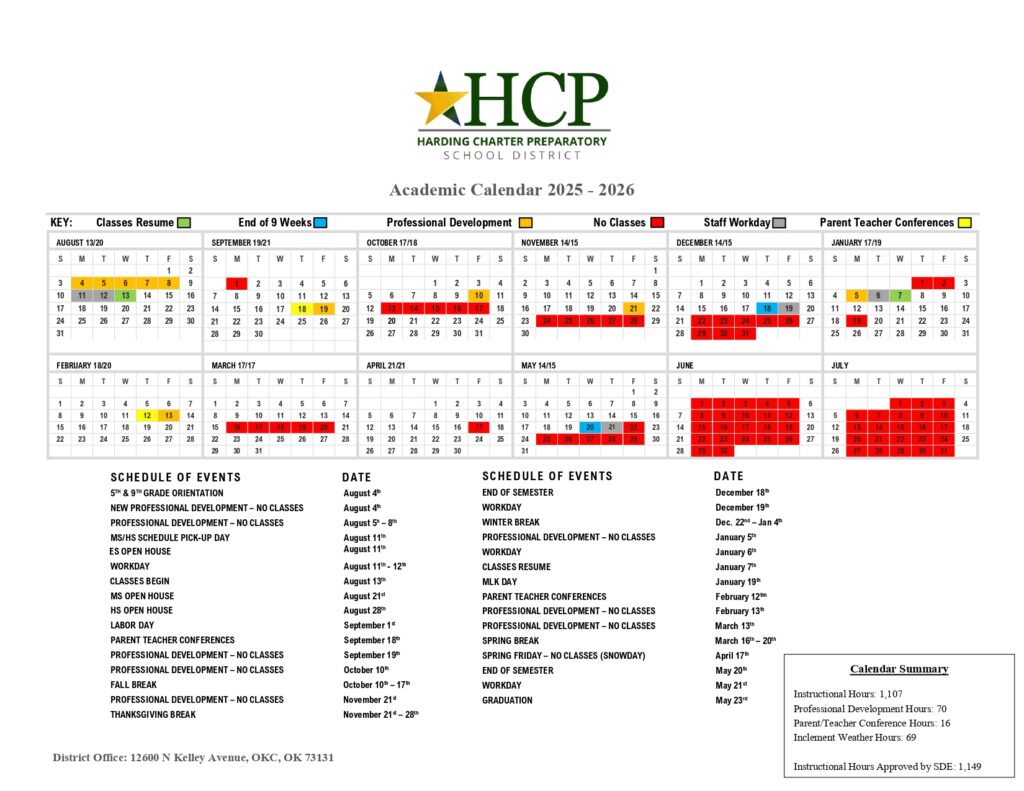 harding charter schools calendar