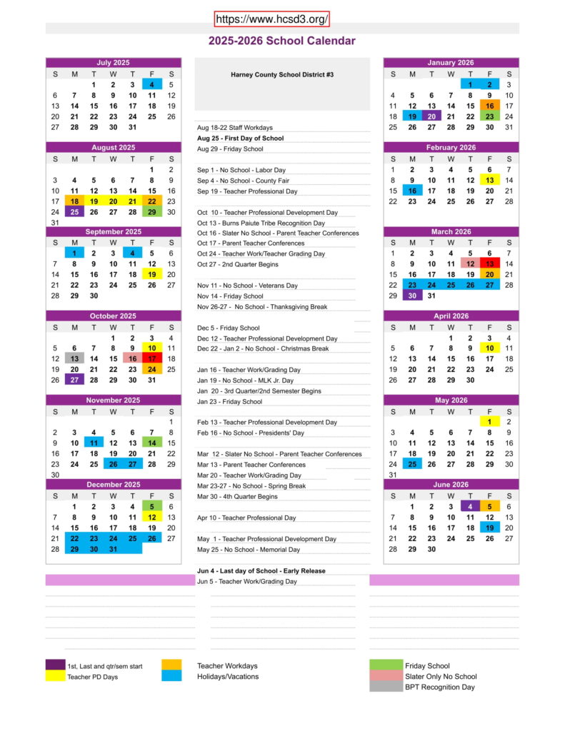 harney community school calendar