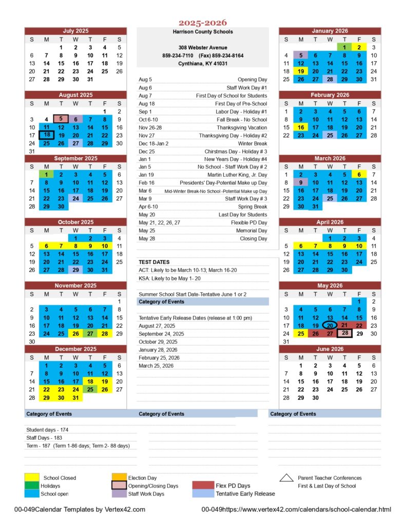 Harrison County Schools 25-26 calendar