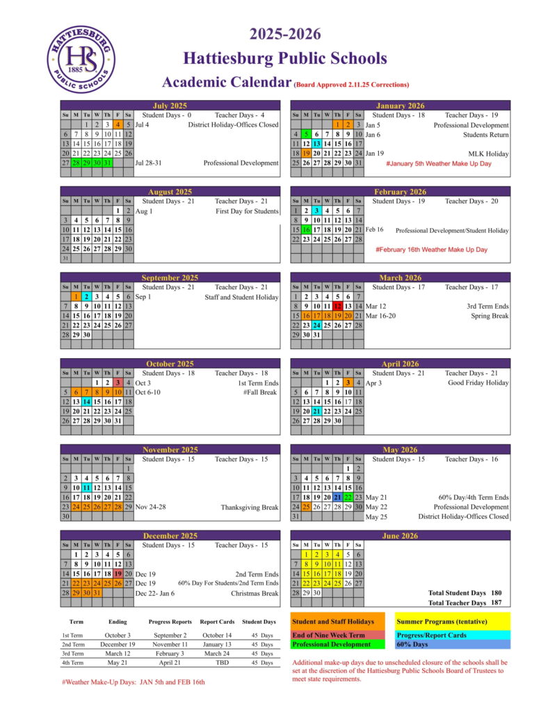 Hattiesburg Public School District calendar