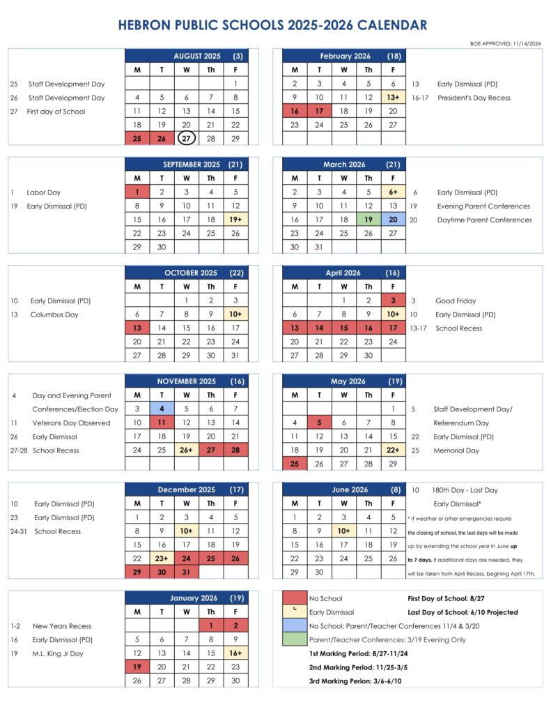 hebron public schools calendar