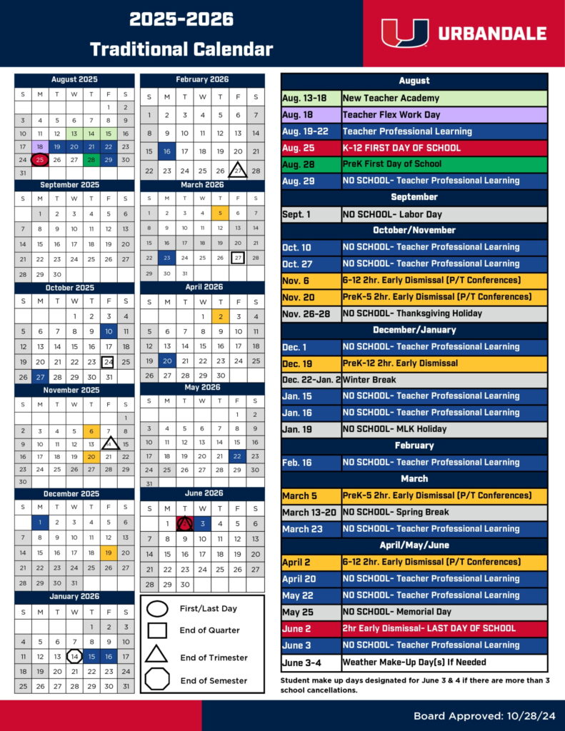 Urbandale Schools calendar