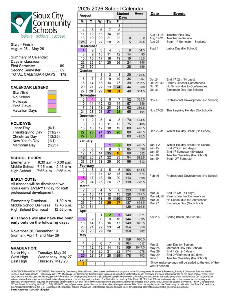 Sioux City Community School calendar