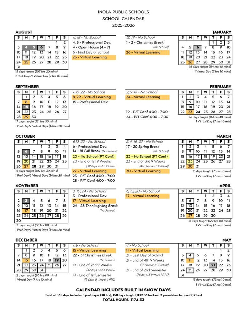 Inola Public Schools CALENDAR