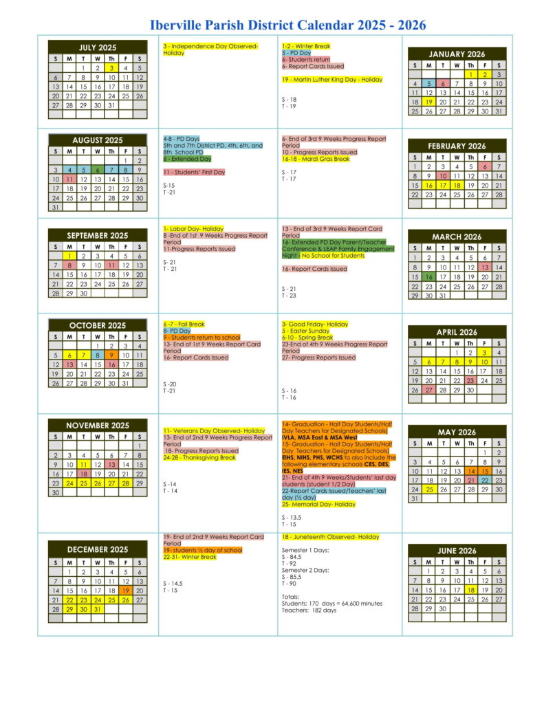 Iberville Parish School District CALENDAR