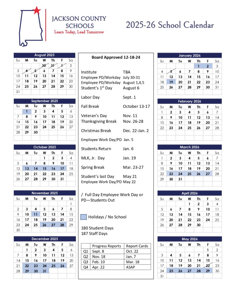 jackson county school calendar