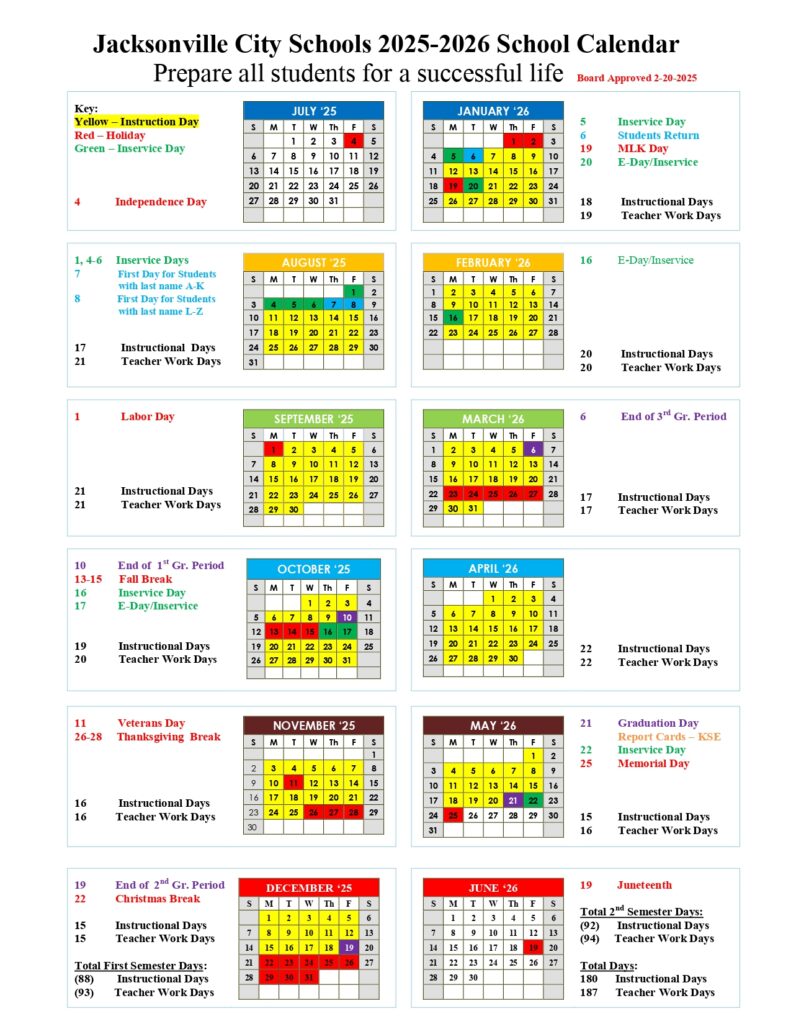 Jacksonville City Schools 25-26 calendar