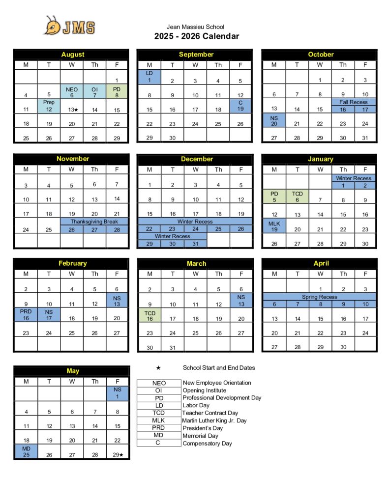 Jean Massieu School, Salt Lake calendar