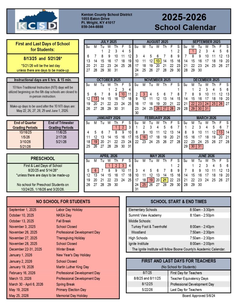 Kenton County School District Kcsd Calendar 25 26 Revised pdf EduCounty Kenton County School District Kcsd Calendar 25 26 Revised pdf EduCounty