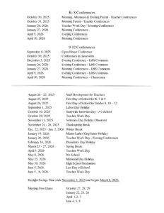 La Grande School District calendar