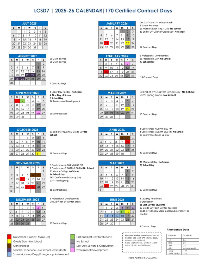 Lake County School District 7 calendar