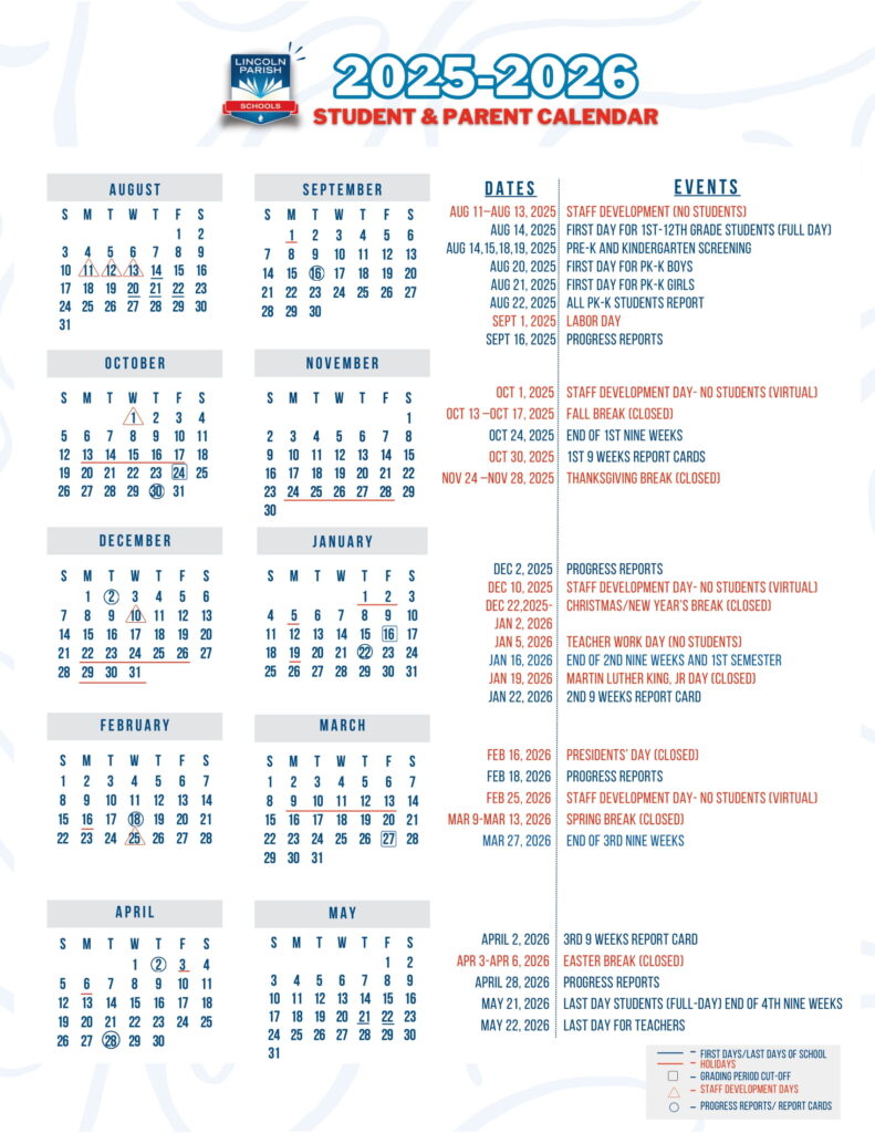Lincoln Parish Schools calendar