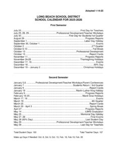 Long Beach School District calendar