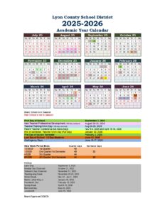 Lyon County School District 25-26 calendar