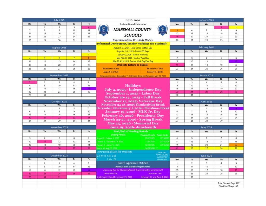 MARSHALL COUNTY SCHOOLS calendar