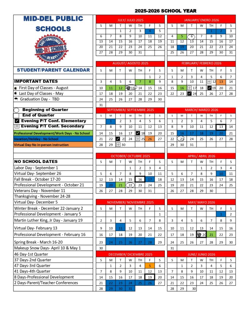 Mid-Del School District calendar