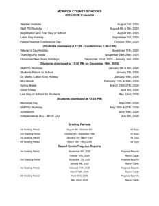 Monroe County Public Schools Calendar al 25-26 Revised [pdf] - EduCounty