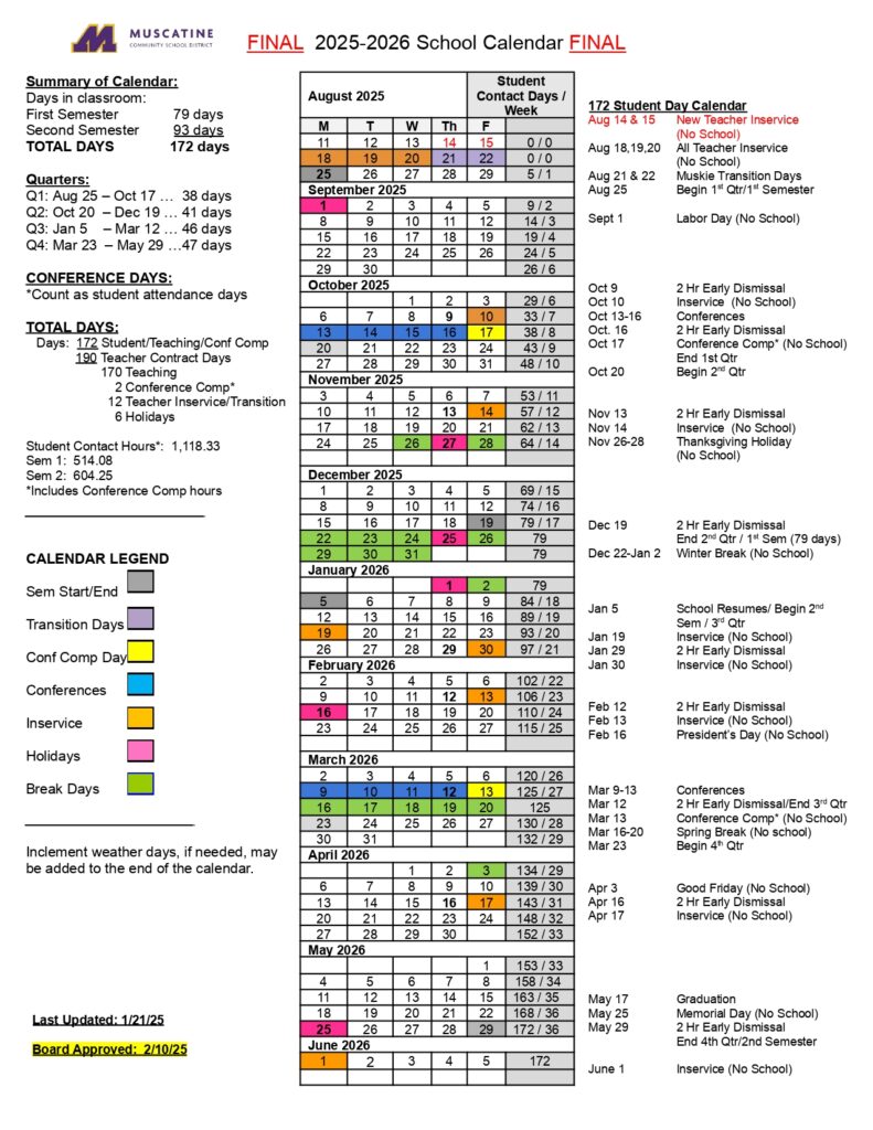 Muscatine Community School DistrictMuscatine Community School District calendar