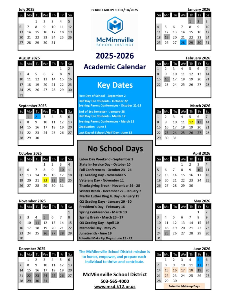 McMinnville School District calendar