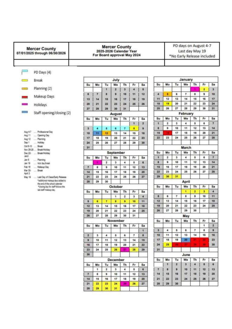 Mercer County Schools KY Calendar 25-26 Revised [PDF] - EduCounty