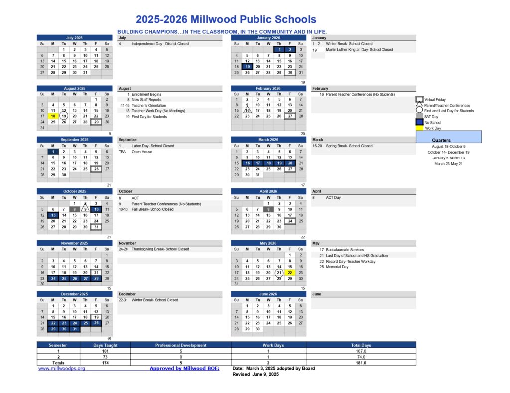 Millwood Public Schools calendar