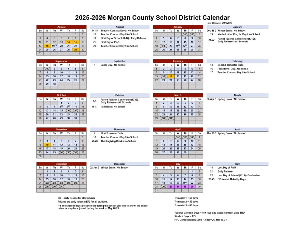 morgan county school calendar