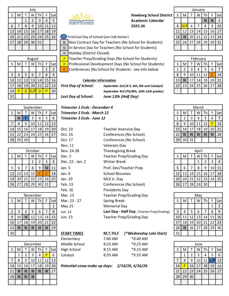 Newberg-Dundee Public Schools CALENDAR